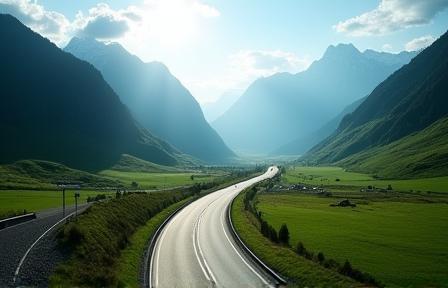 Autobahn vor Alpenkulisse in Österreich